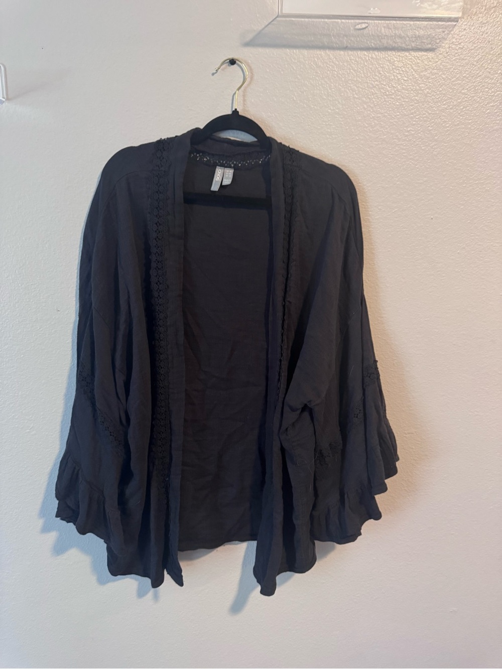 Women's Black Open-Front Lightweight Kimono